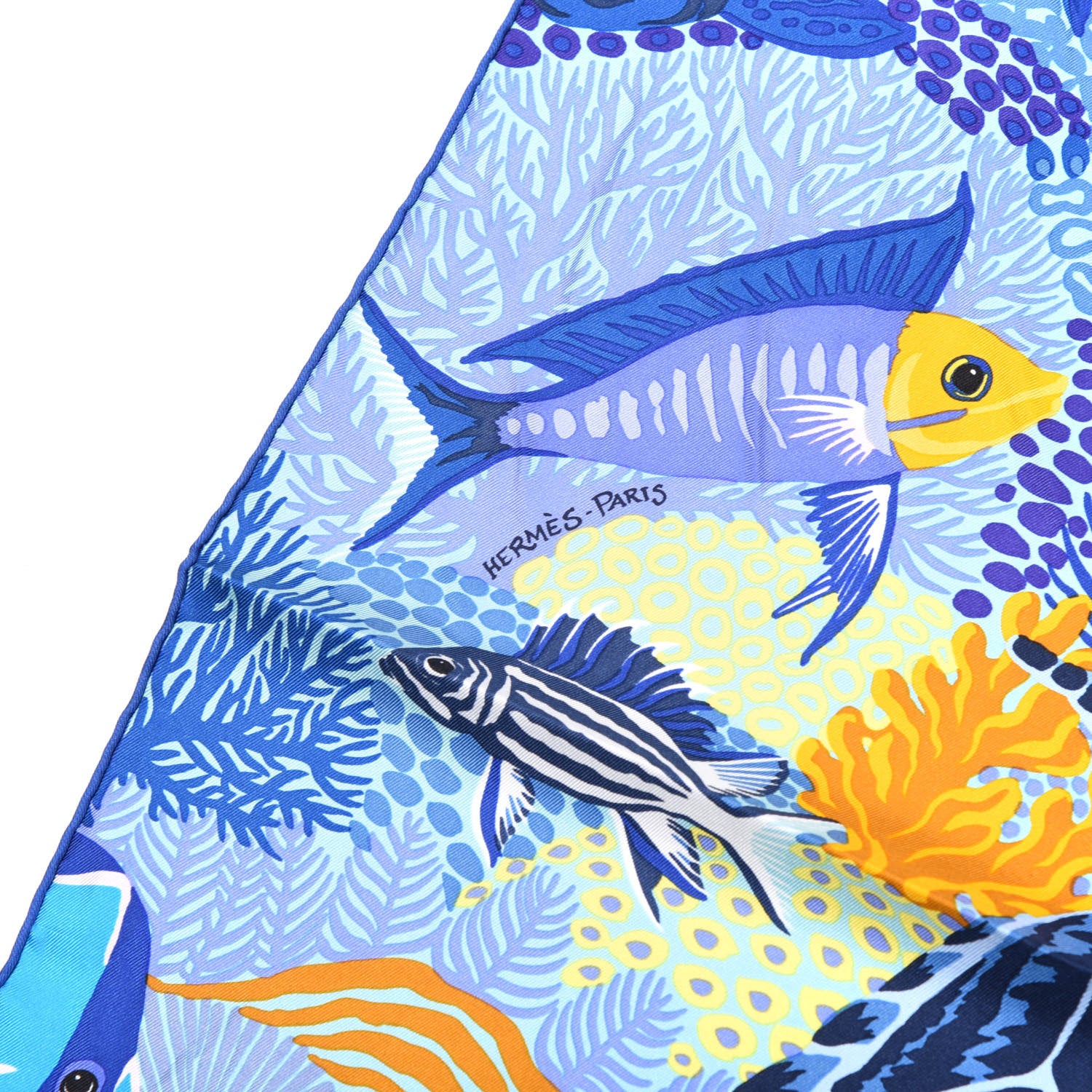 Hermes Silk Under The Waves Scarf 90 Turquoise Jaune Marine 2 of 3