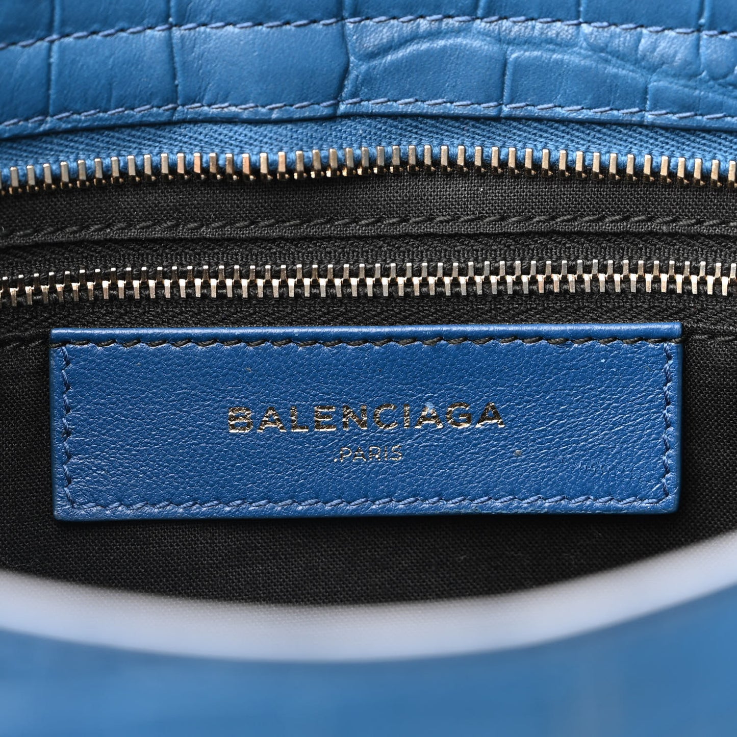 Calfskin Crocodile Embossed Classic Silver Hardware City Bleu Marine