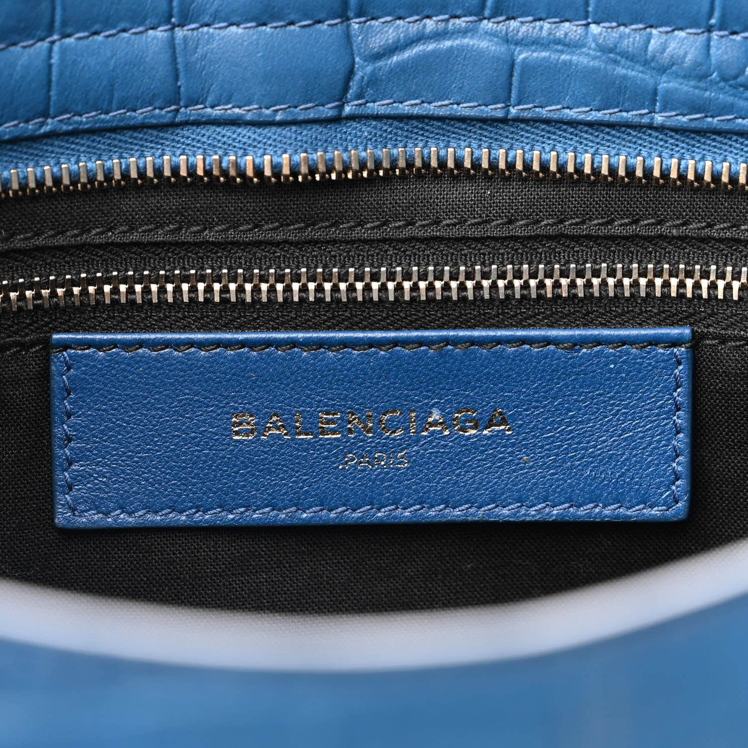 Balenciaga Calfskin Crocodile Embossed Classic Silver Hardware City Bleu Marine 6 of 10