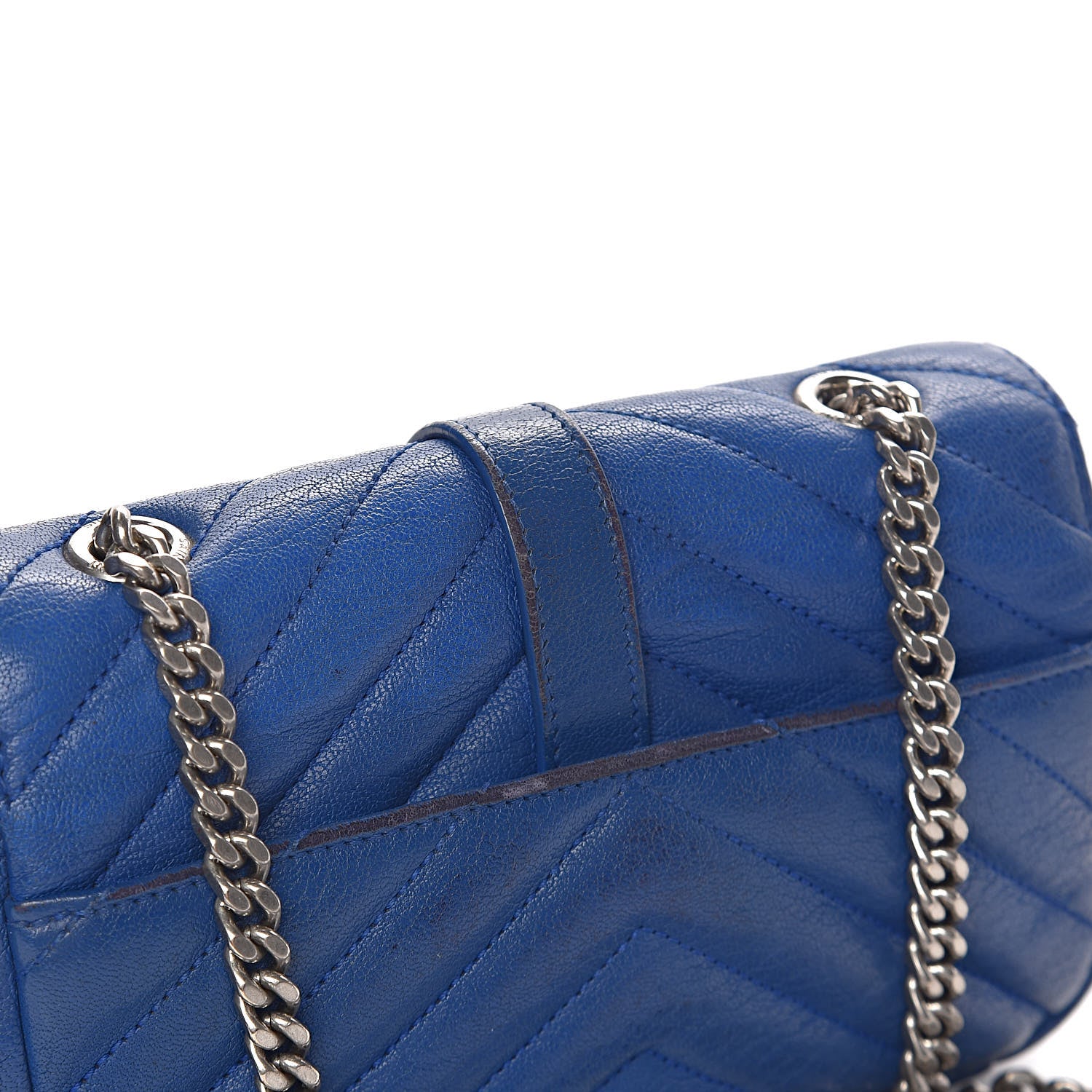 Saint Laurent Sheepskin Matelasse Chevron Monogram Classic Baby Chain Bag Blue Majorelle 17 of 20