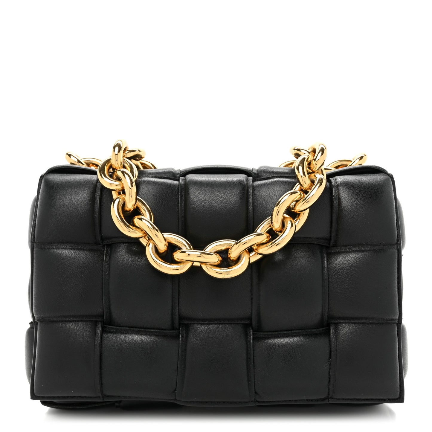 Lambskin Maxi Intreccio Padded Chain Cassette Crossbody Bag Black