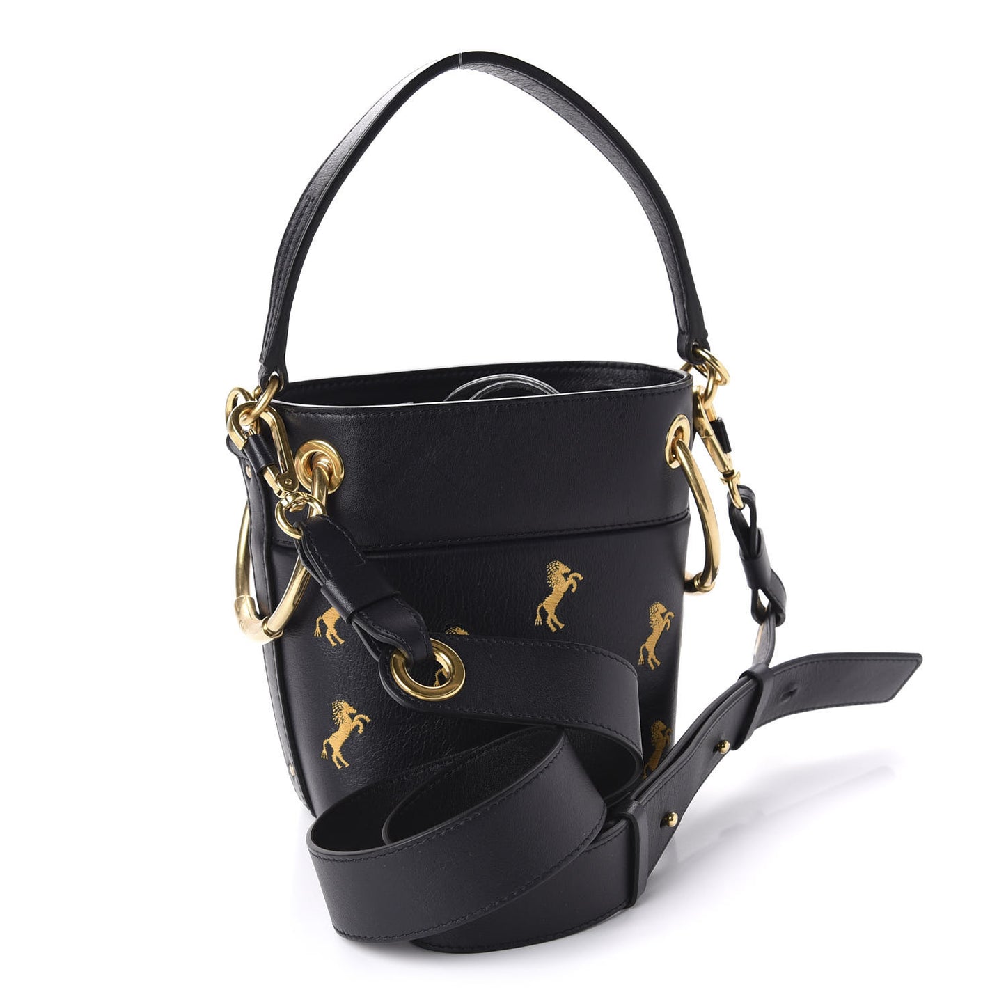 Smooth Calfskin Little Horses Embroidered Mini Roy Bucket Bag Full Blue