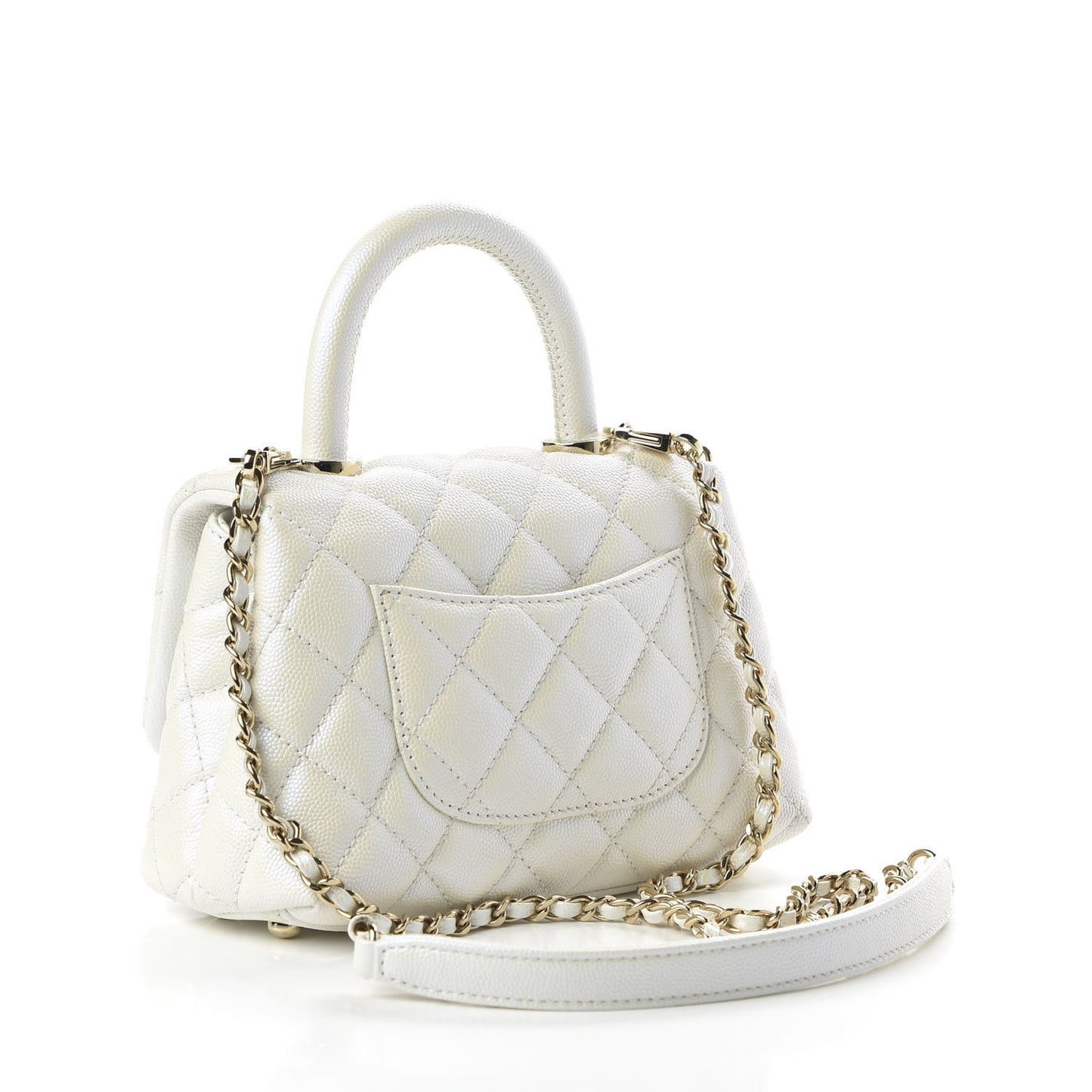 Iridescent Caviar Quilted Extra Mini Coco Handle Flap Ivory