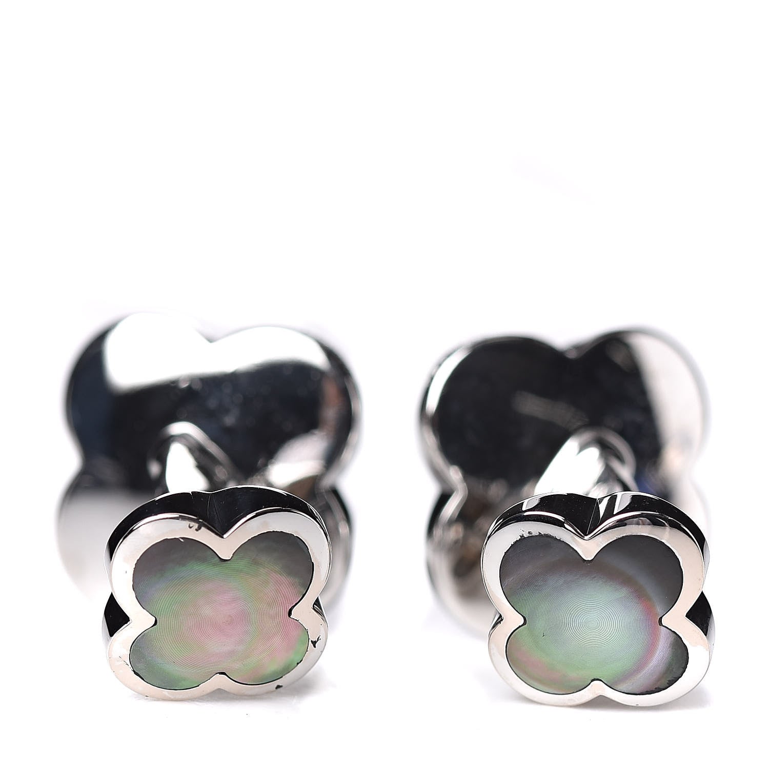 Van Cleef & Arpels 18K White Gold Mother of Pearl Pure Alhambra Cufflinks 3 of 4