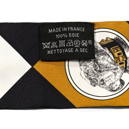 Hermes Silk Colliers Et Chiens Twilly Black Gold White 4 of 4