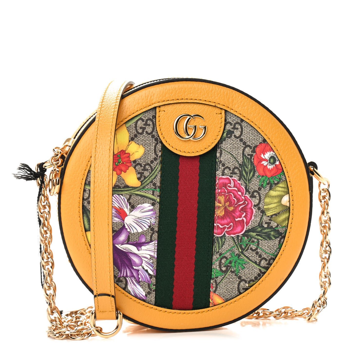 GG Supreme Monogram Flora Web Mini Ophidia Round Shoulder Bag Beige Multicolor Crop