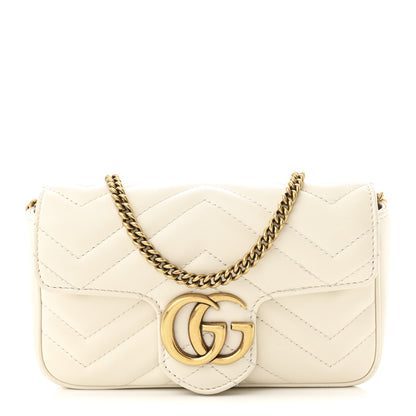 Gucci Calfskin Matelasse Super Mini GG Marmont Shoulder Bag White 1 of 10