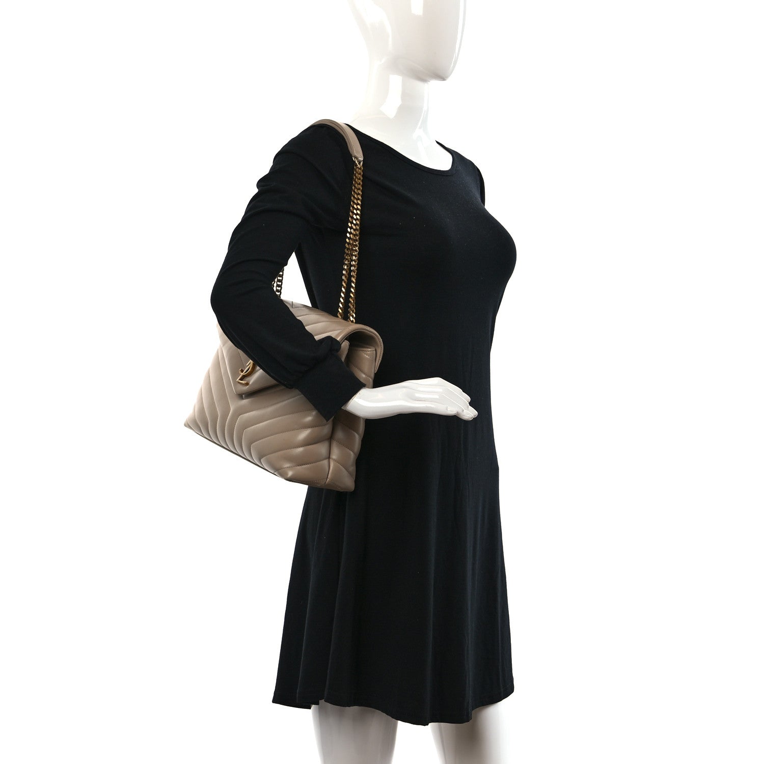 Saint Laurent Calfskin Y Quilted Monogram Medium Loulou Chain Satchel Dark Beige 3 of 11
