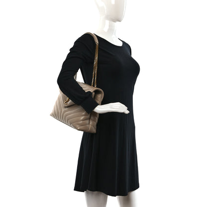 Saint Laurent Calfskin Y Quilted Monogram Medium Loulou Chain Satchel Dark Beige 3 of 11