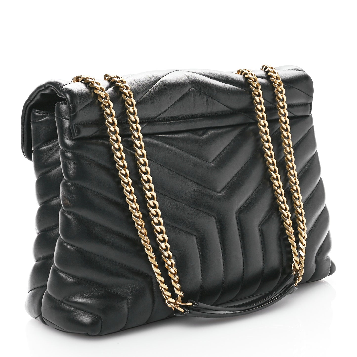 Calfskin Y Quilted Monogram Medium Loulou Chain Satchel Black