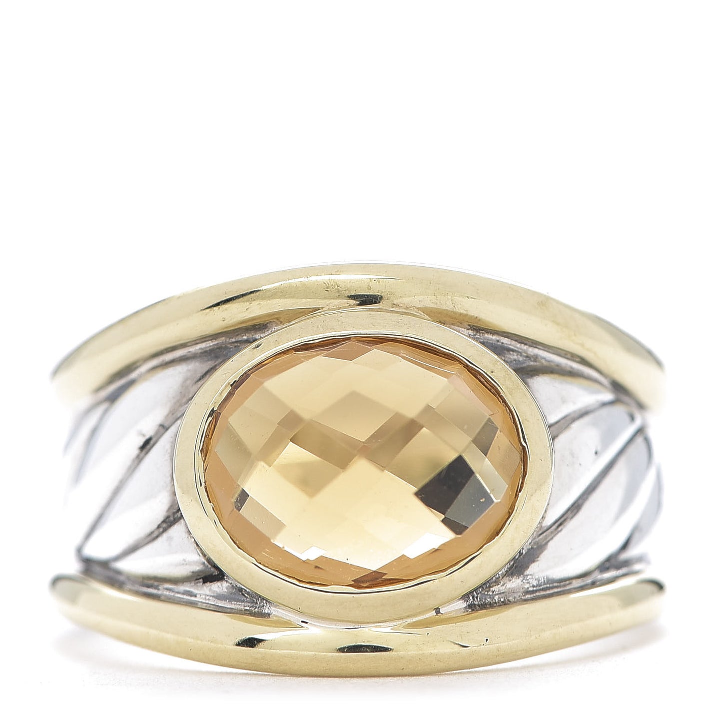 Sterling Silver 18K Yellow Gold Citrine Oval Cable Ring 51 5.75