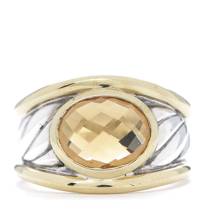 David Yurman Sterling Silver 18K Yellow Gold Citrine Oval Cable Ring 51 5.75 1 of 7