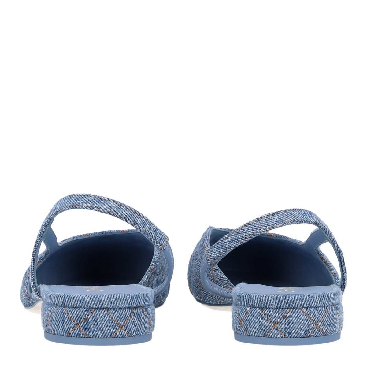 Chanel Denim Quilted Cap Toe CC Slingback Flats 40 Light Blue 6 of 11