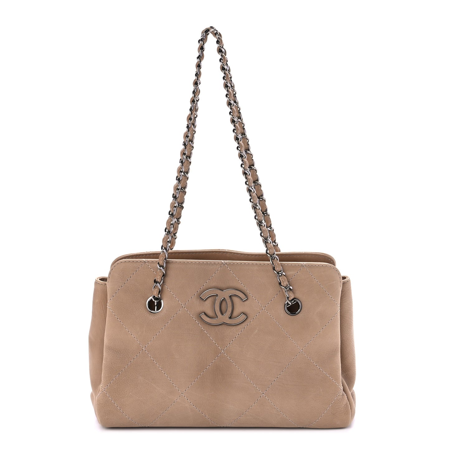 Washed Calfskin Diamond Stitch Large Hamptons Shopping Tote Beige
