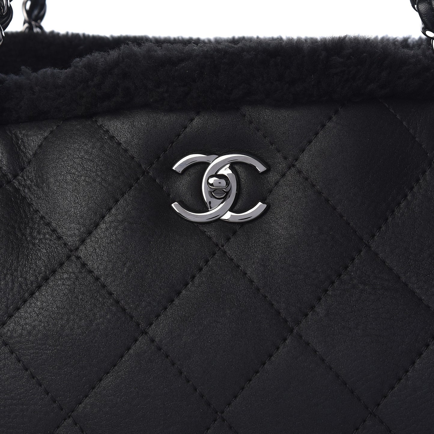 Lambskin Shearling Large Coco Neige Shopping Tote Black