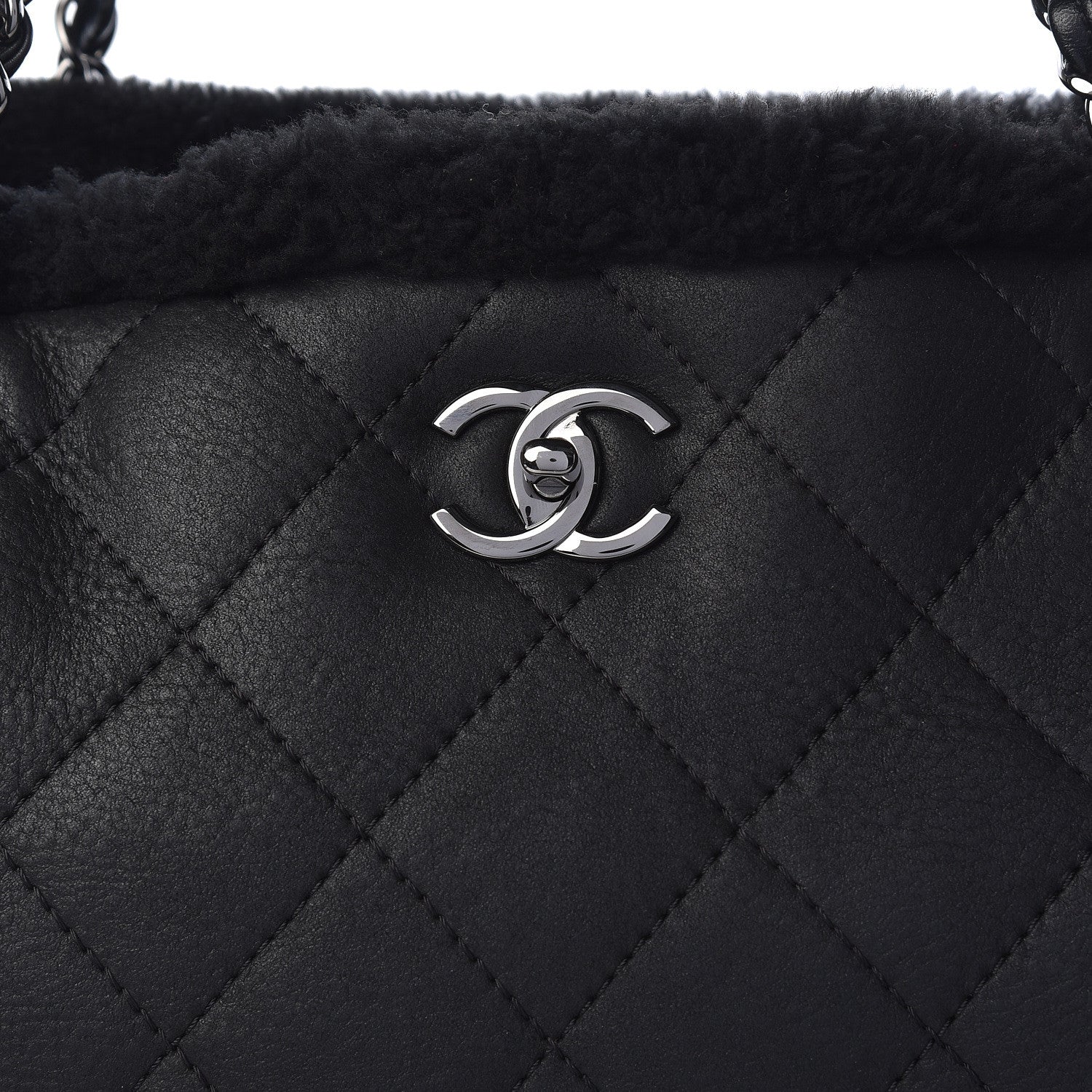 Chanel Lambskin Shearling Large Coco Neige Shopping Tote Black 9 of 9