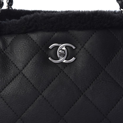 Chanel Lambskin Shearling Large Coco Neige Shopping Tote Black 9 of 9