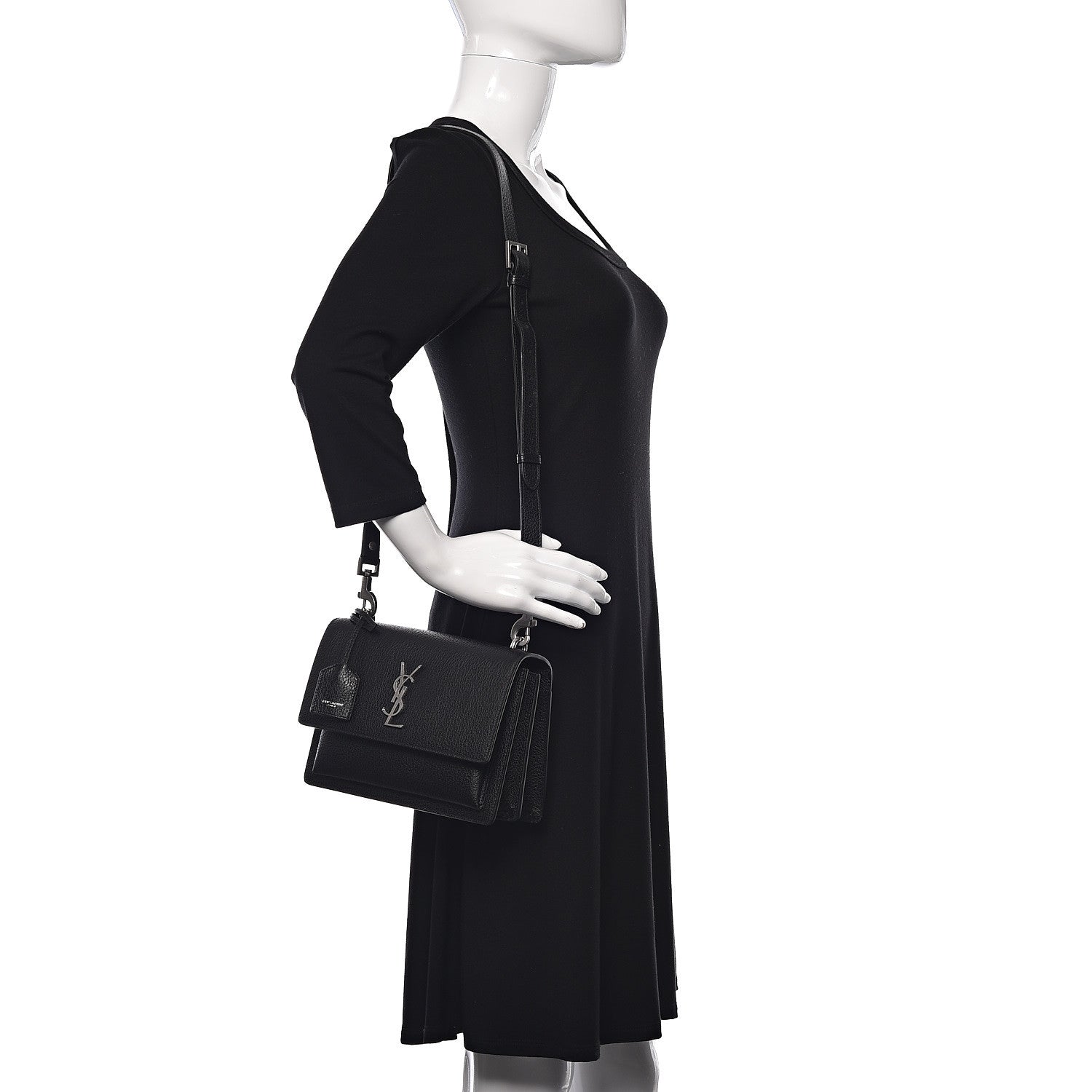 Saint Laurent Grained Calfskin Medium Monogram Sunset Satchel Black 2 of 10