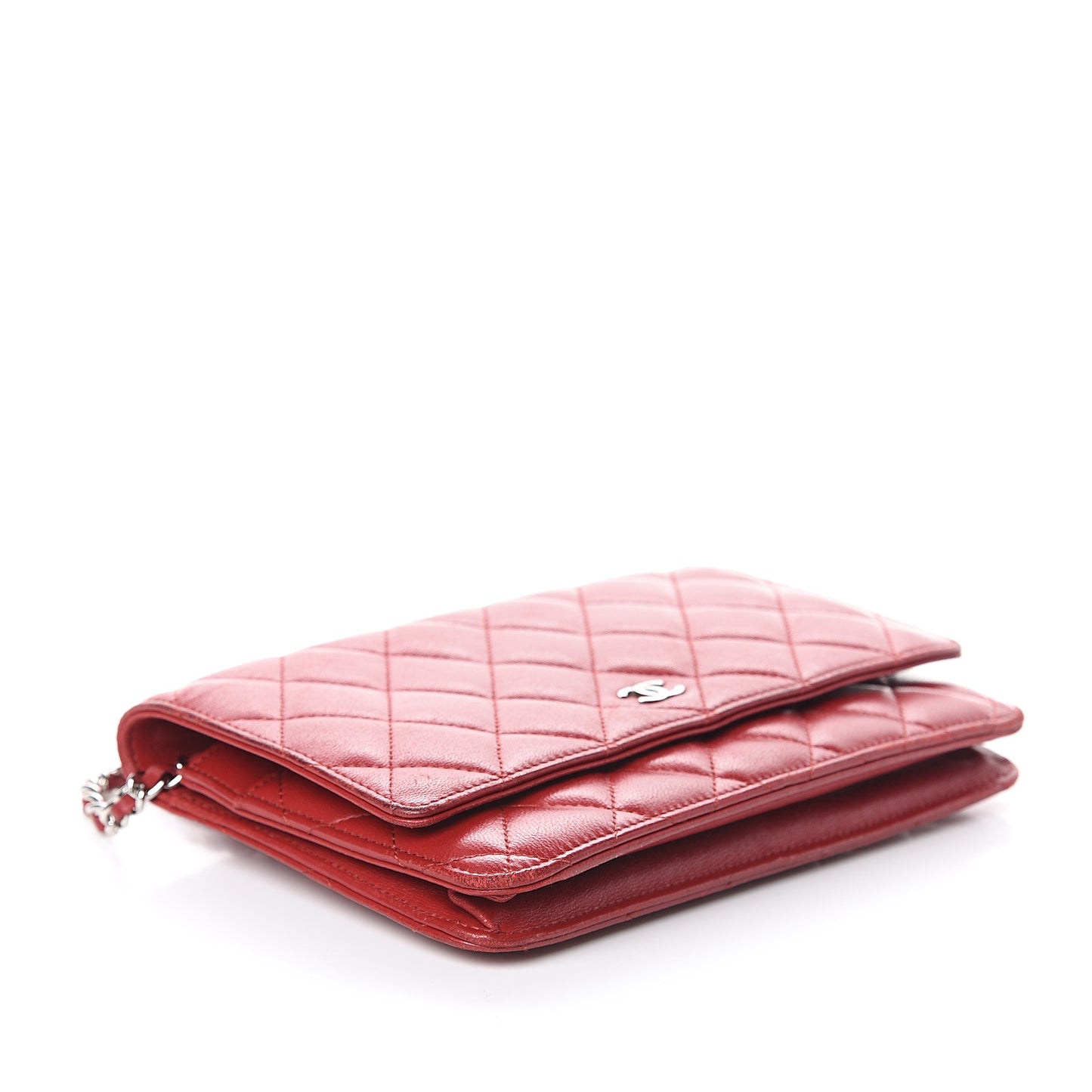 Lambskin Quilted Wallet On Chain WOC Red