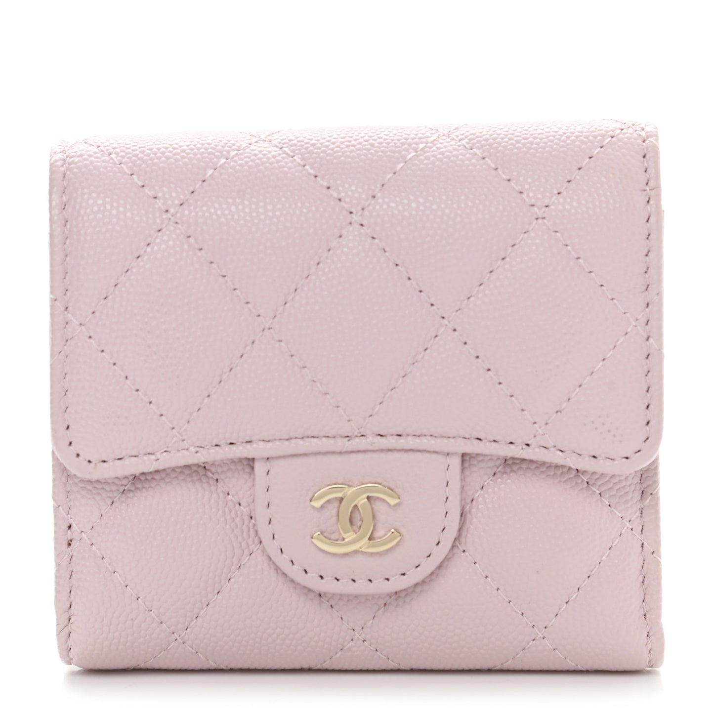 Caviar Quilted Compact Flap Wallet Light Pink