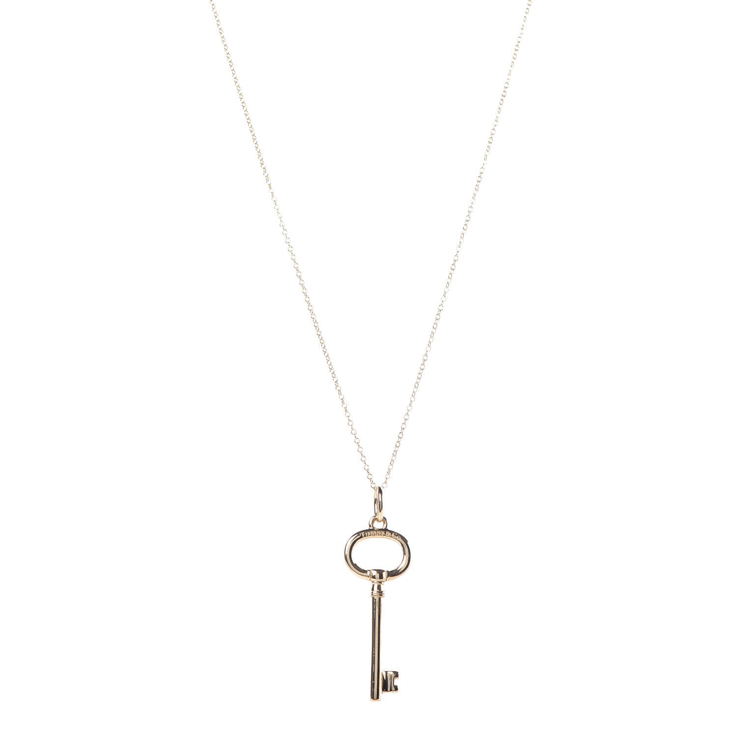 Tiffany 18K Yellow Gold Small Oval Key Pendant Necklace 1 of 7