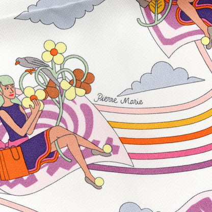 Hermes Silk Carres Volants Scarf 70 White Violet Orange 5 of 6