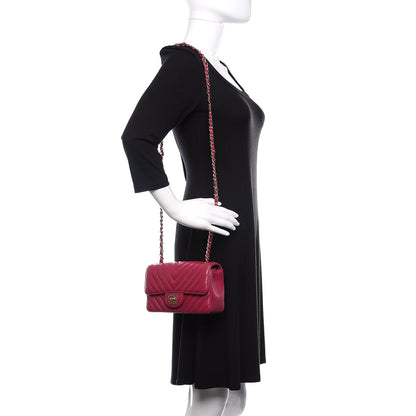 Chanel Lambskin Chevron Quilted Mini Rectangular Flap Dark Pink 2 of 10