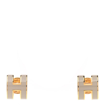 Hermes Gold Lacquered Mini Pop H Earrings Marron Glace 1 of 5