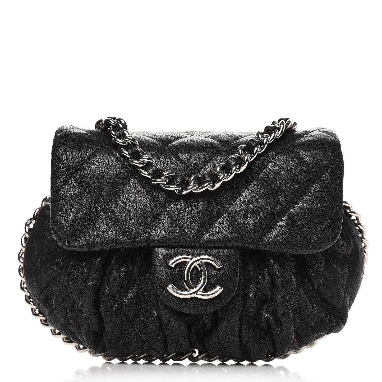 Washed Lambskin Mini Chain Around Messenger Black