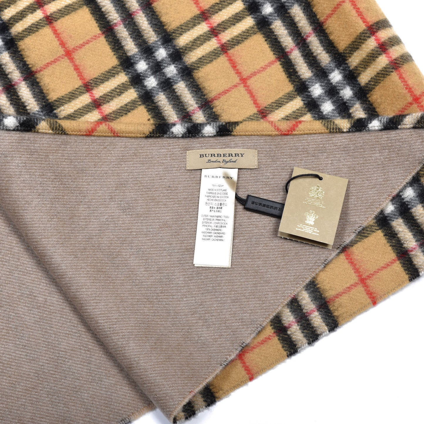 Cashmere House Check Fringe Cape Scarf Archive Beige