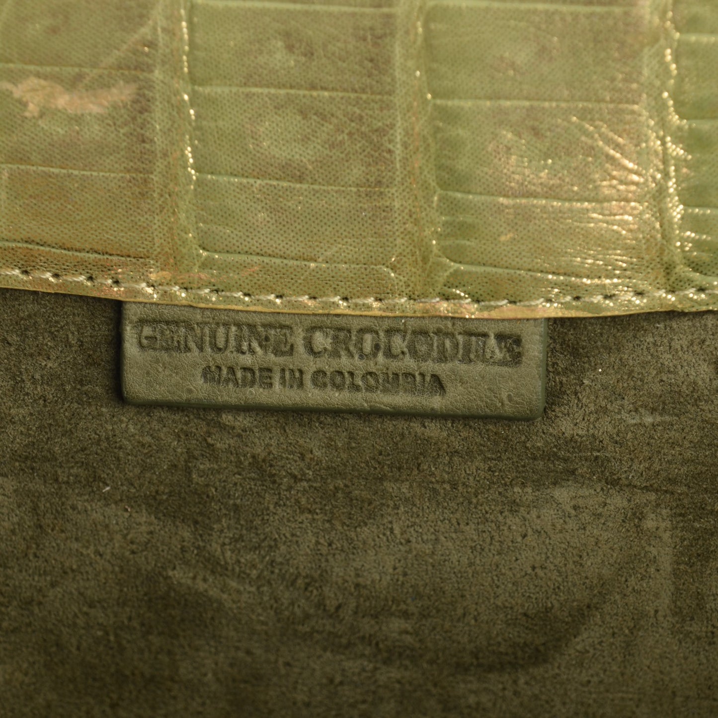 Metallic Crocodile Trapezoid Clutch Green