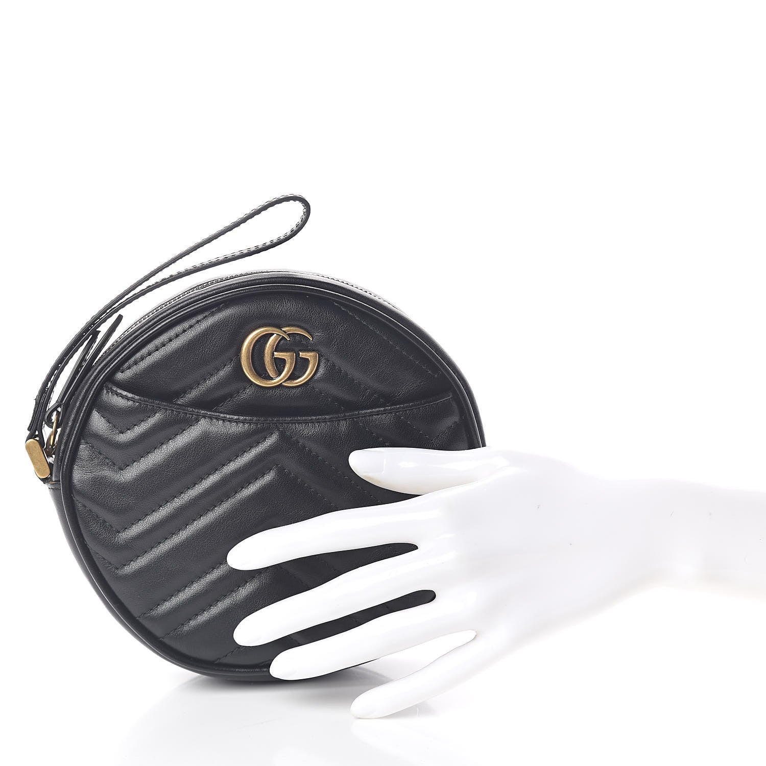 Gucci Calfskin Matelasse GG Marmont Round Wrist Wallet Black 2 of 8