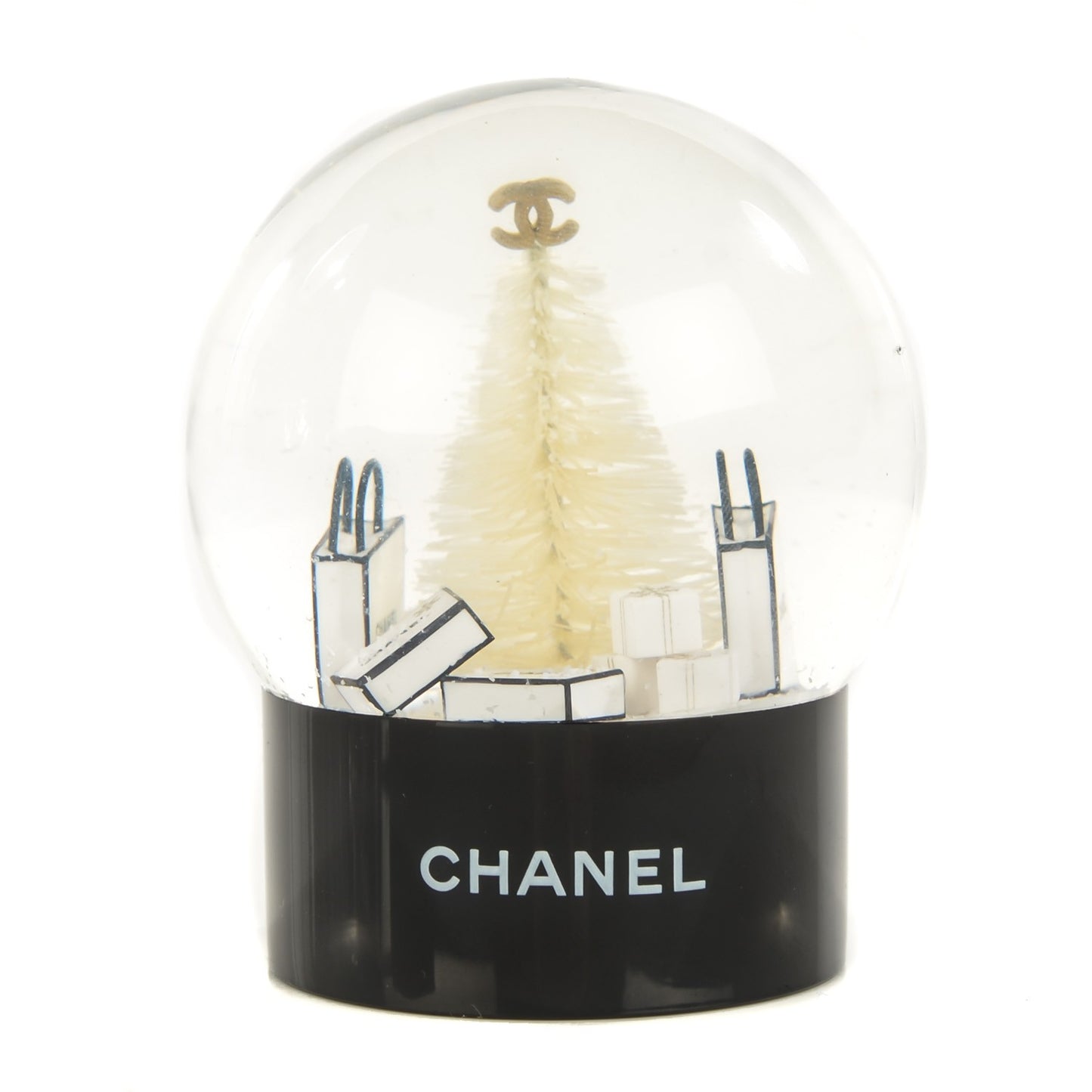 Glass Small Christmas Tree Shopping Bag Snow Globe