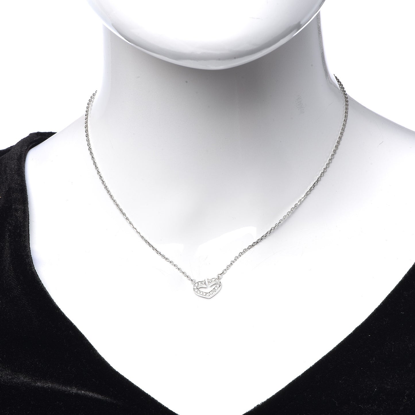 18K White Gold Diamond Small Hearts and Symbols Pendant Necklace