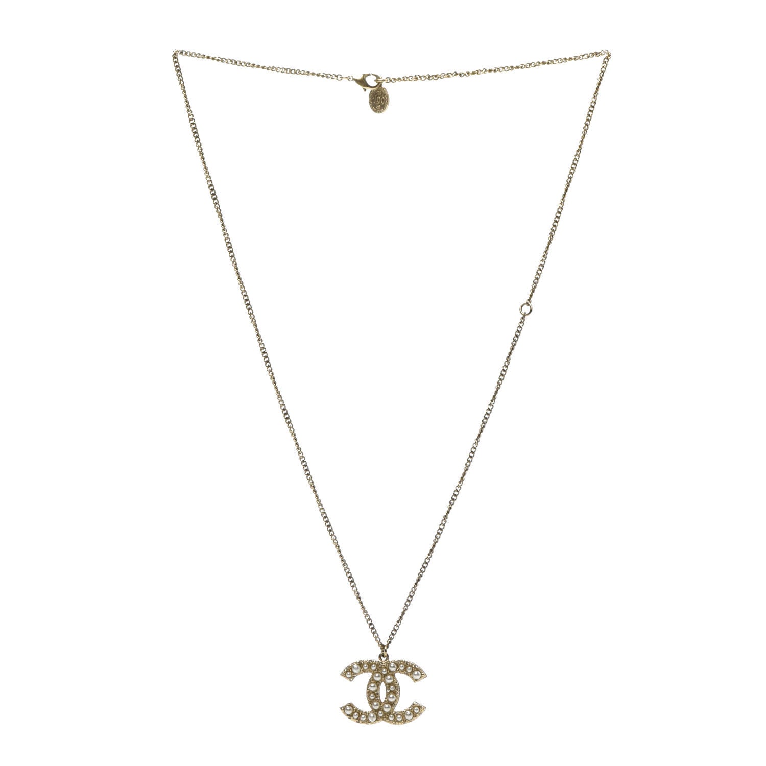 Chanel Pearl Crystal CC 100th Anniversary Pendant Necklace Light Gold 3 of 5