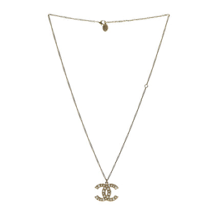 Chanel Pearl Crystal CC 100th Anniversary Pendant Necklace Light Gold 3 of 5
