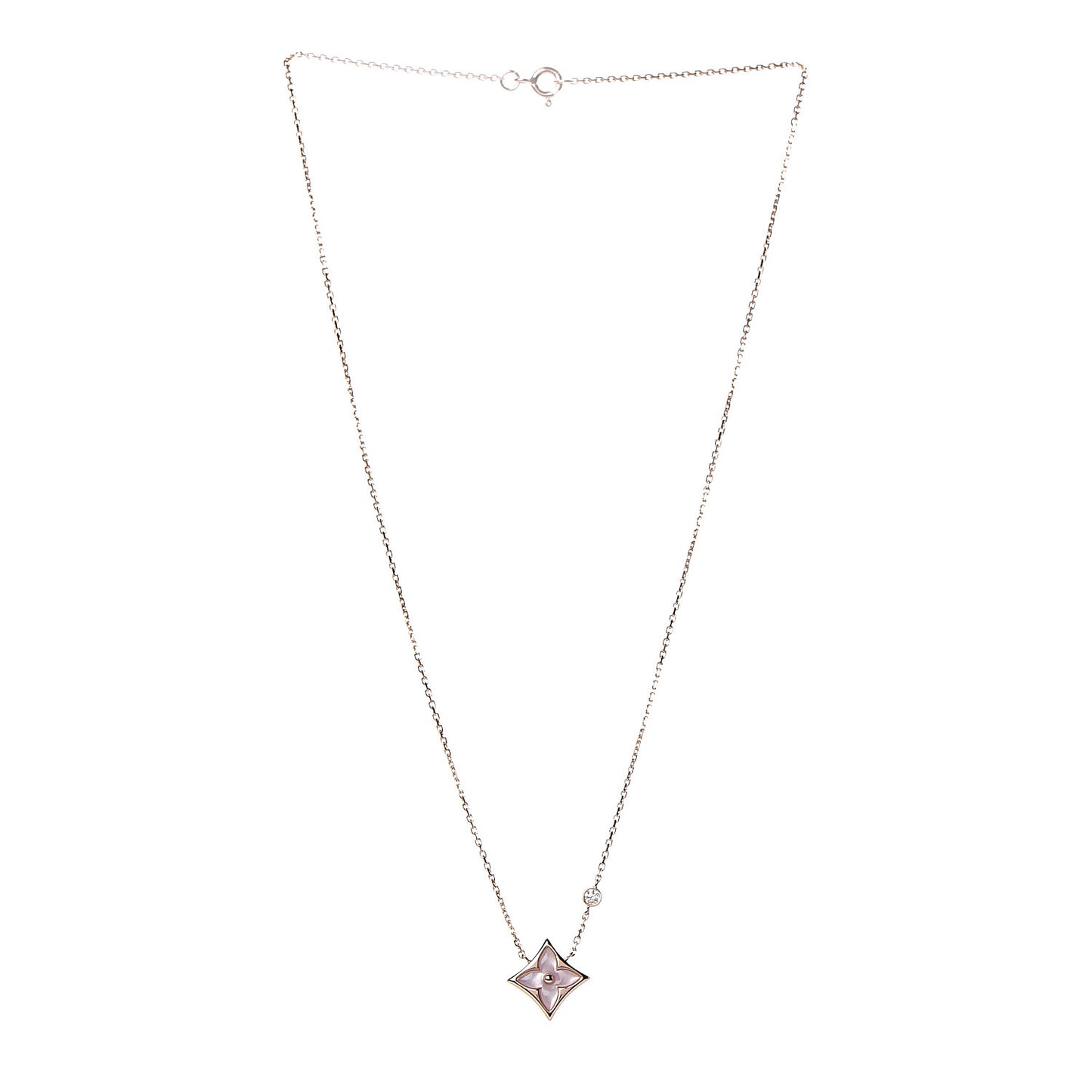 18K Pink Gold Diamond Pink Mother of Pearl Color Blossom BB Star Pendant Necklace