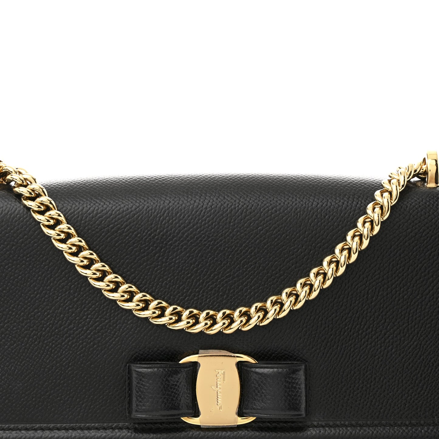 Pebble Calfskin Ginny Vara Bow Shoulder Bag Black