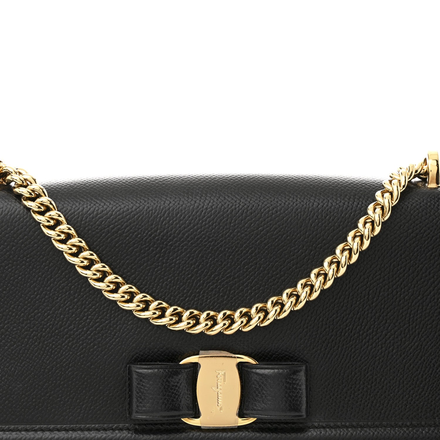 Salvatore Ferragamo Pebble Calfskin Ginny Vara Bow Shoulder Bag Black 8 of 10