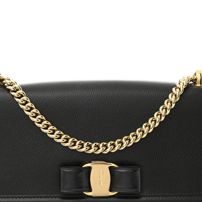 Salvatore Ferragamo Pebble Calfskin Ginny Vara Bow Shoulder Bag Black 8 of 10