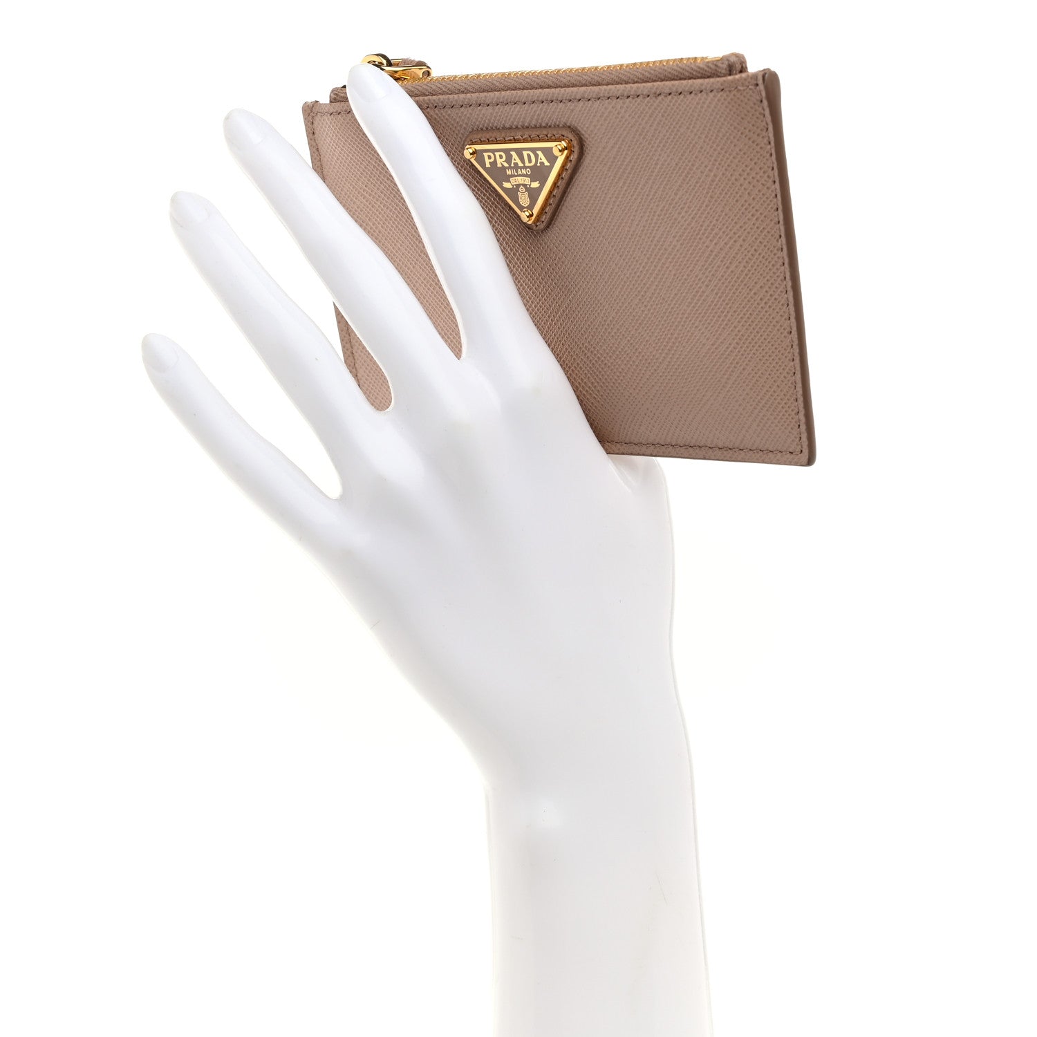 Prada Saffiano Triangle Zip Card Holder Cipria 2 of 8