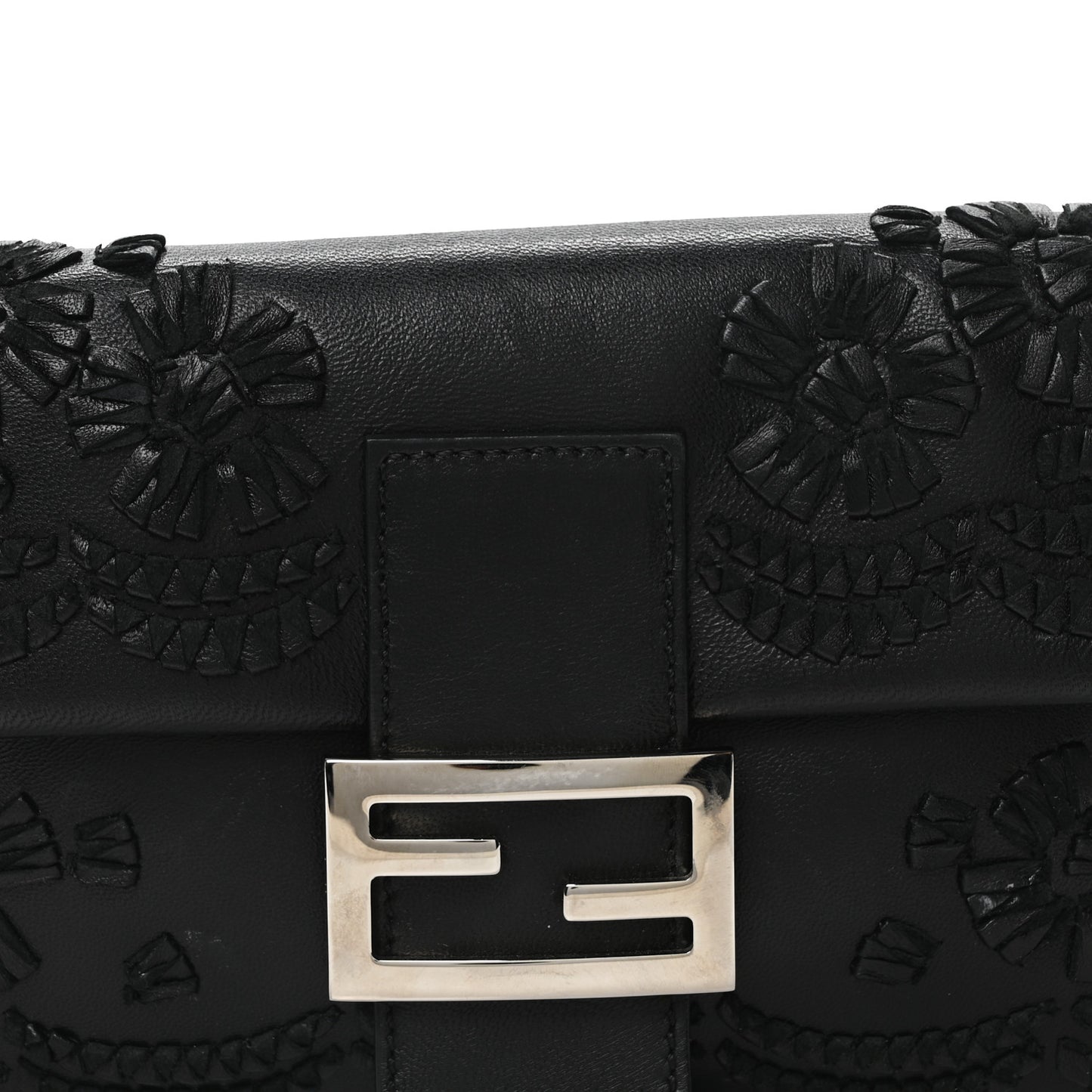 Nappa Floral Embroidered Baguette Black