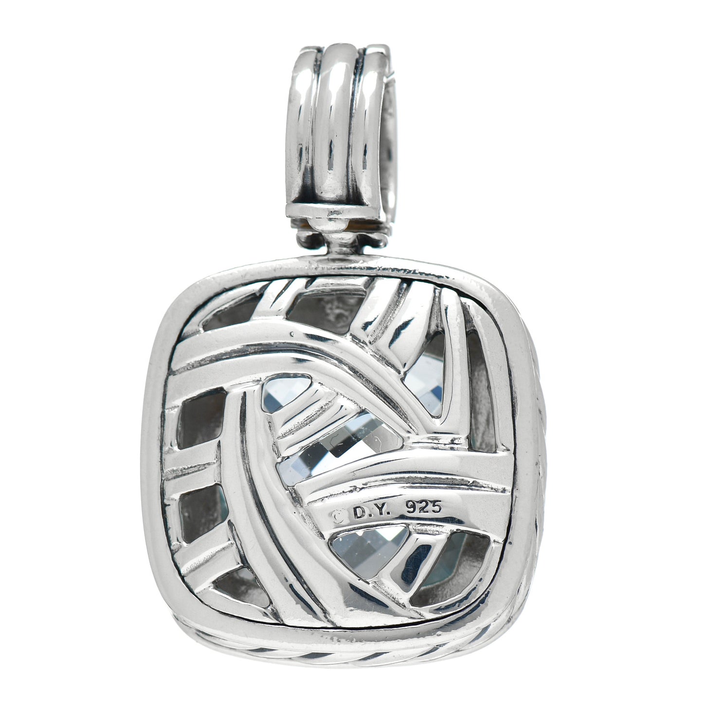 Sterling Silver Blue Topaz 14mm Albion Enhancer Pendant