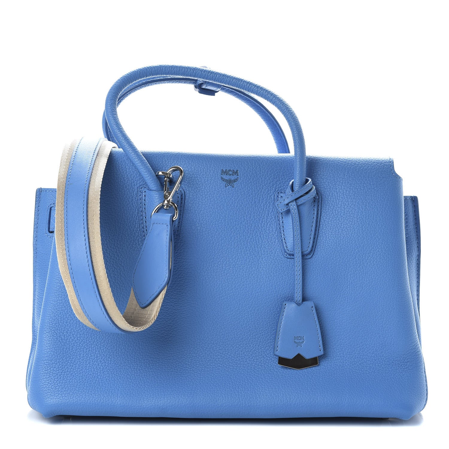 MCM Grained Calfskin Medium Milla Tote Tile Blue 1 of 9