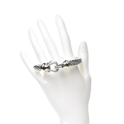 David Yurman Sterling Silver 18K Yellow Gold Diamond Garnet 10mm Cable Buckle Bracelet 2 of 6