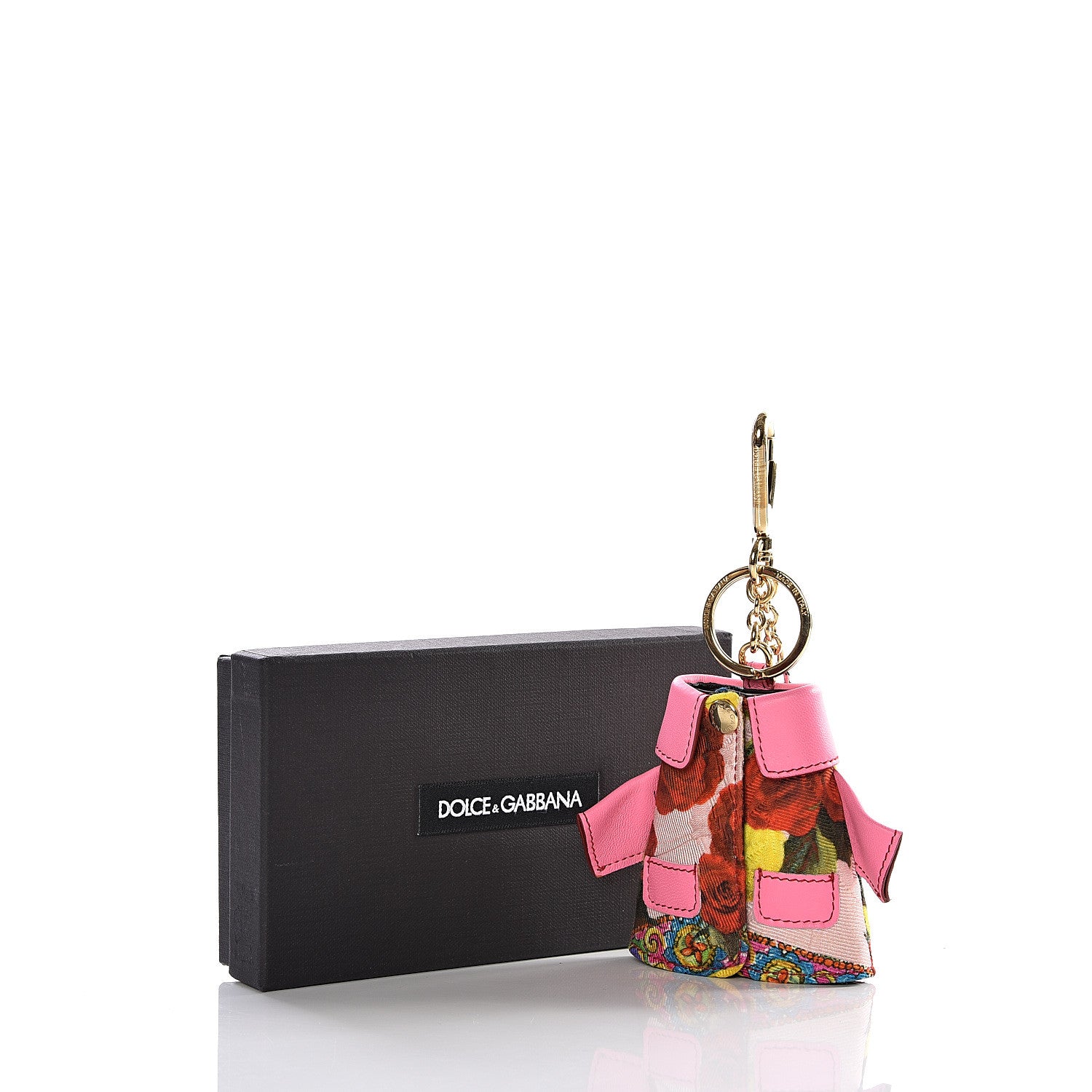 Dolce & Gabbana Lambskin Fabric Printed Coat Key Holder Pink 15 of 15