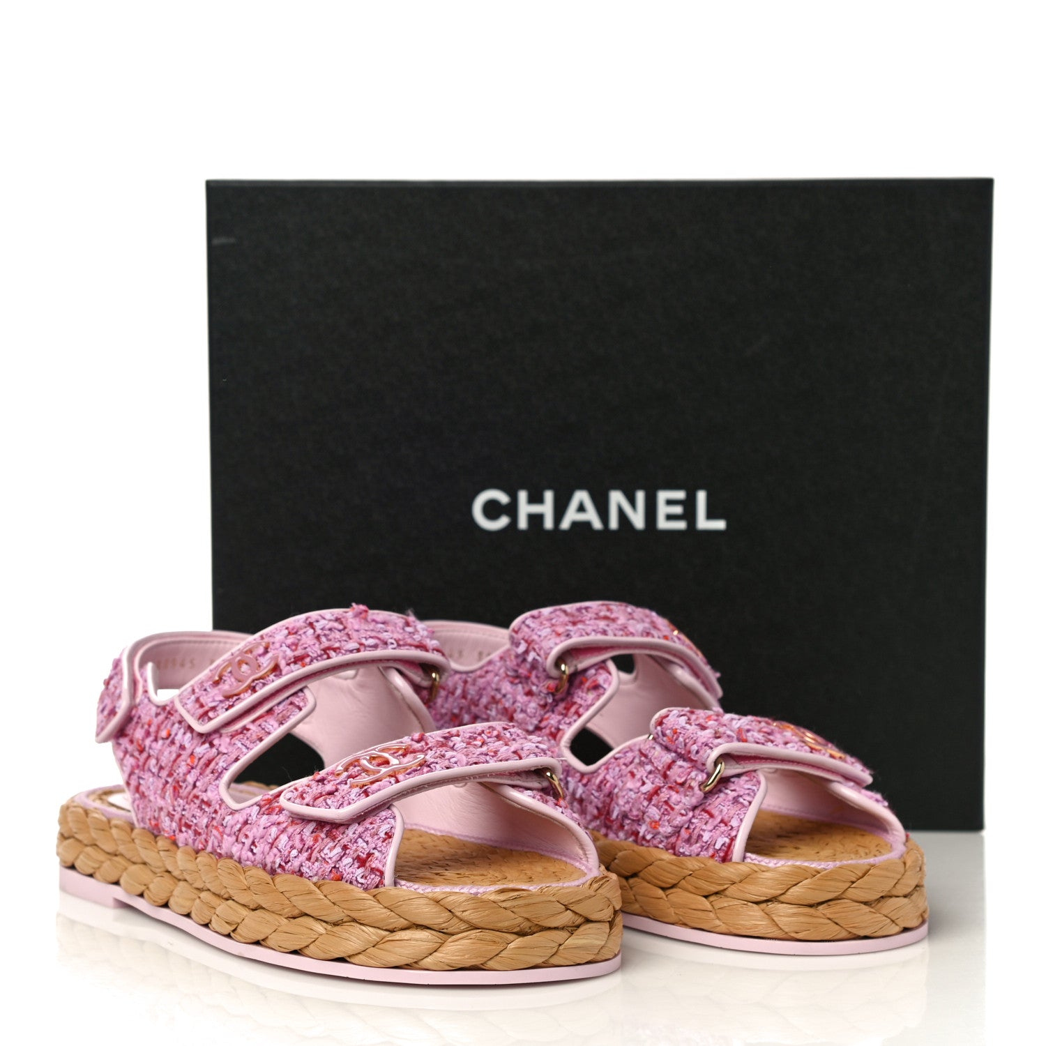 Chanel Tweed Lambskin Velcro Dad Sandals 38 Pink Multicolor 10 of 10