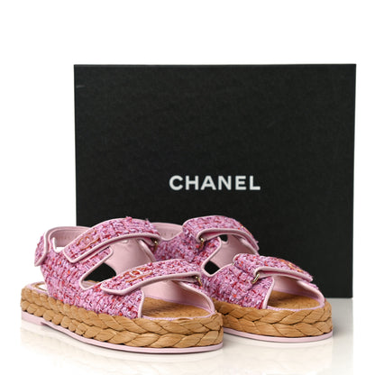 Chanel Tweed Lambskin Velcro Dad Sandals 38 Pink Multicolor 10 of 10
