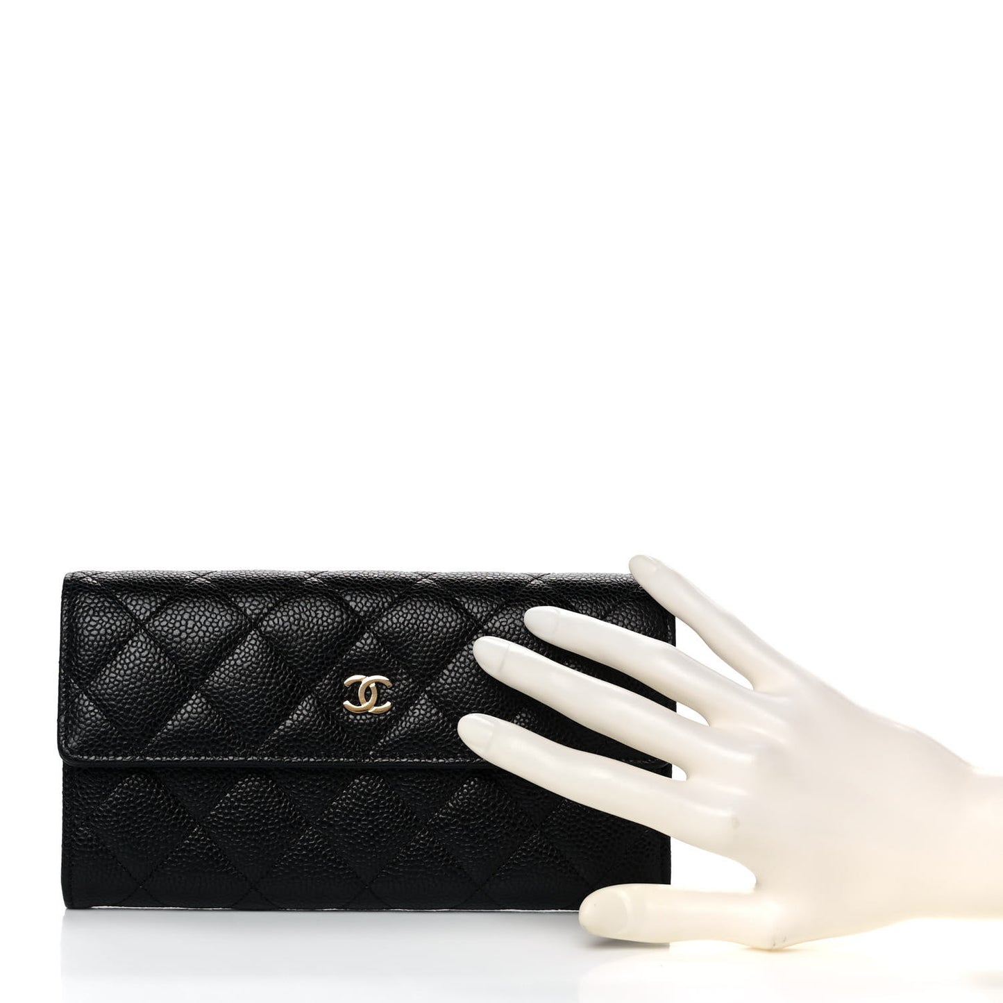 Caviar Quilted Large Gusset Flap Wallet Black