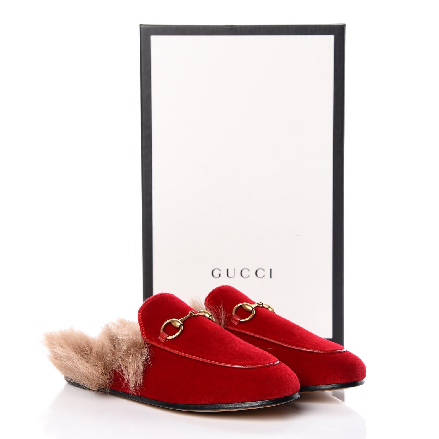 Gucci Velvet Fur Womens Princetown Slippers 35 Hibiscus Red 8 of 8
